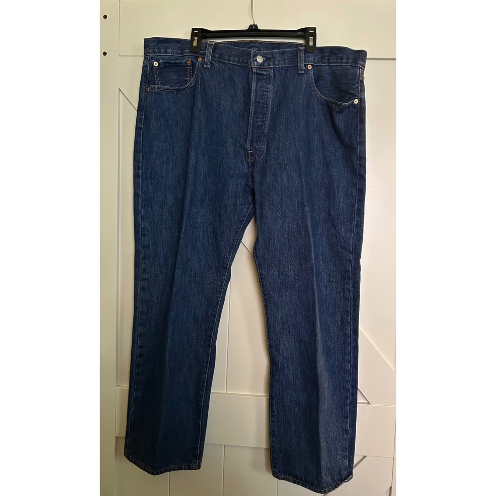 Levi's 501 Button Fly Jeans W42 L30 Dark Wash Denim Classic Straight Leg - Picture 2 of 13